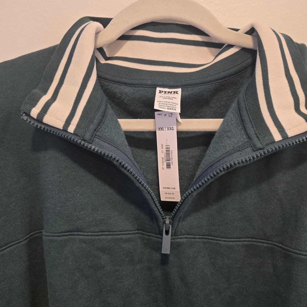 PINK Victoria's Secret Teal Quarter-Zip Pullover Size Xxl Nwt - Picture 2 of 7